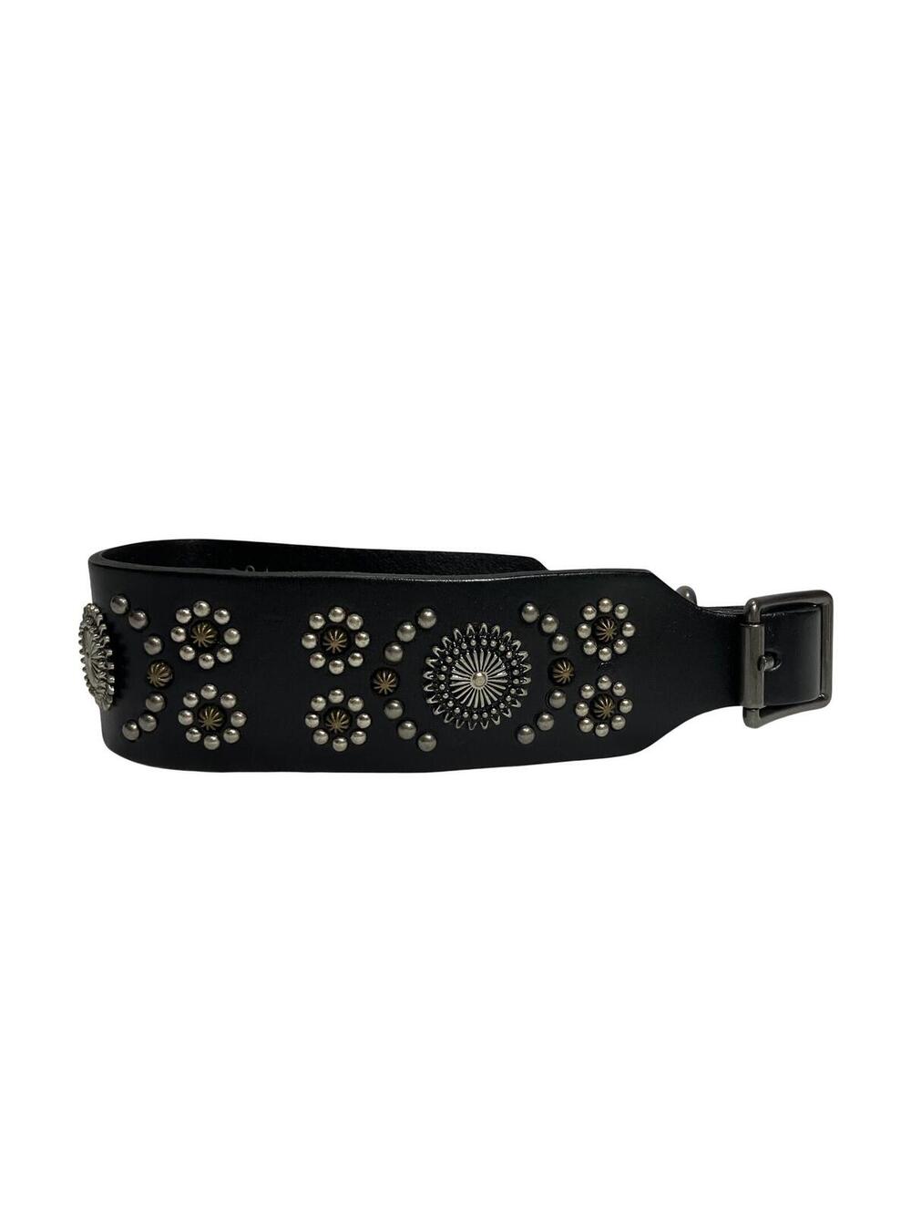 Puplr Pet Black Leather Studded Dog Collar Adjustable Wide Silver Studs Style